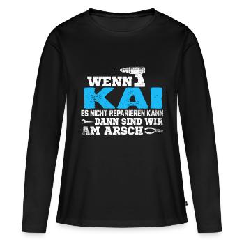 KAI - kann es reparieren - Frauen Premium Bio Langarmshirt - Schwarz - Vorne - Julia (174cm)