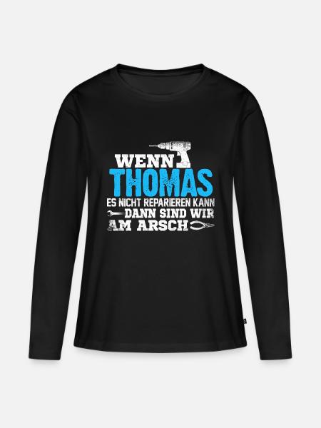 THOMAS - kann es reparieren - Frauen Premium Bio Langarmshirt - Schwarz