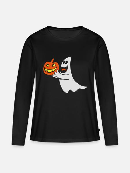 Halloween Geist - Frauen Premium Bio Langarmshirt - Schwarz