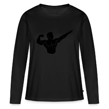 Musculation - T-shirt manches longues Premium bio Femme - noir - Devant - Julia (174cm)