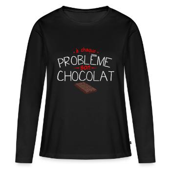 probleme chocolat humour tablette citation drole - T-shirt manches longues Premium bio Femme - noir - Devant - Julia (174cm)