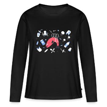 Stop Plastique - T-shirt manches longues Premium bio Femme - noir - Devant - Julia (174cm)
