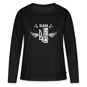 Ukraine Ruhm und Ehre - Frauen Premium Bio Langarmshirt - Schwarz - Vorne - Julia (174cm)