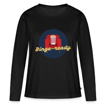 binge ready - Frauen Premium Bio Langarmshirt - Schwarz - Vorne - Julia (174cm)