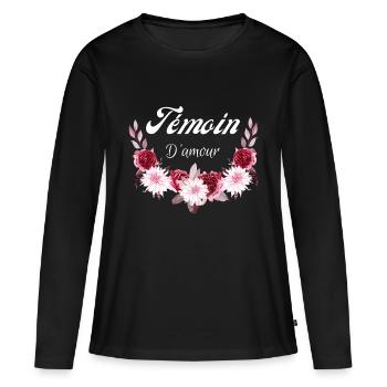 témoin d'amour - T-shirt manches longues Premium bio Femme - noir - Devant - Julia (174cm)