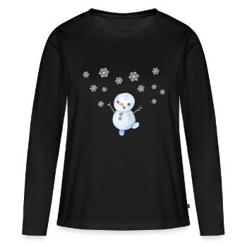 Bonhomme de neige avec des flocons de neige - T-shirt manches longues Premium bio Femme - noir - Devant - Julia (174cm)