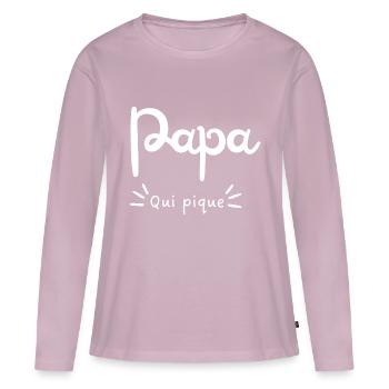 Papa qui pique - T-shirt manches longues Premium bio Femme - rose poudré - Devant - Julia (174cm)