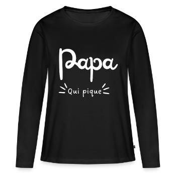 Papa qui pique - T-shirt manches longues Premium bio Femme - noir - Devant - Julia (174cm)