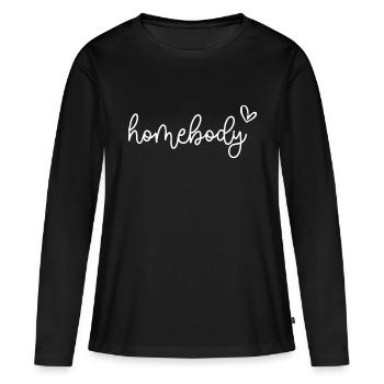 Casanier Coeur Cosy Vibes Script Art - T-shirt manches longues Premium bio Femme - noir - Devant - Julia (174cm)