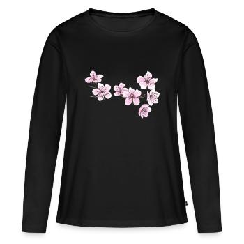 fleurs de cerisier - T-shirt manches longues Premium bio Femme - noir - Devant - Julia (174cm)