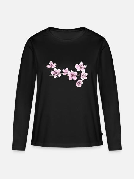 Kirschblüten - Frauen Premium Bio Langarmshirt - Schwarz