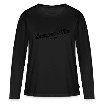 Embrasse moi - T-shirt manches longues Premium bio Femme - noir - Devant - Julia (174cm)