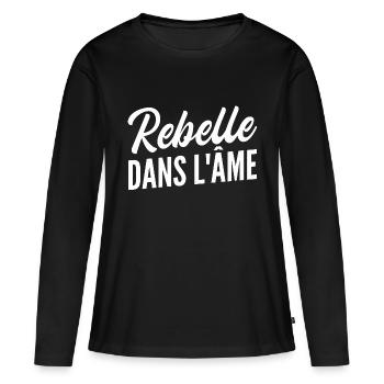 Rebelle dans l'âme / humour femme - T-shirt manches longues Premium bio Femme - noir - Devant - Julia (174cm)