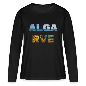 Lettrage de l’Algarve avec remplissage de paysage océanique - T-shirt manches longues Premium bio Femme - noir - Devant - Julia (174cm)