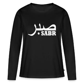 Sabr صبر - T-shirt manches longues Premium bio Femme - noir - Devant - Julia (174cm)