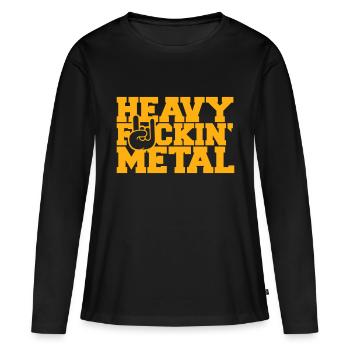 Heavy F#ckin' Metal Hard Rock Cornes Geste de la main Fun - T-shirt manches longues Premium bio Femme - noir - Devant - Julia (174cm)