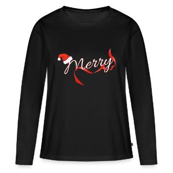 Joyeux - T-shirt manches longues Premium bio Femme - noir - Devant - Julia (174cm)