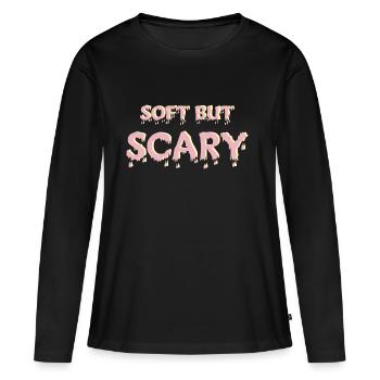 Weich, aber unheimlich - Frauen Premium Bio Langarmshirt - Schwarz - Vorne - Julia (174cm)