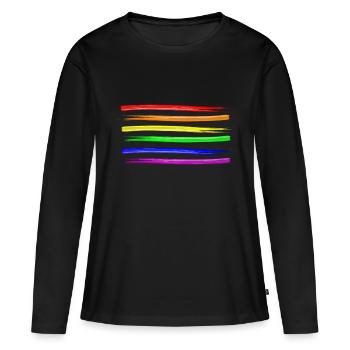 Regenbogen Farben Streifen LGBT Pinselstriche - Frauen Premium Bio Langarmshirt - Schwarz - Vorne - Julia (174cm)
