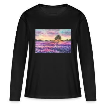 Champ de lavande. - T-shirt manches longues Premium bio Femme - noir - Devant - Julia (174cm)