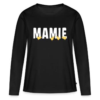 Mamie avec Petits Poussins - T-shirt manches longues Premium bio Femme - noir - Devant - Julia (174cm)