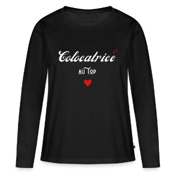 colocatrice au top idée cadeau - T-shirt manches longues Premium bio Femme - noir - Devant - Julia (174cm)