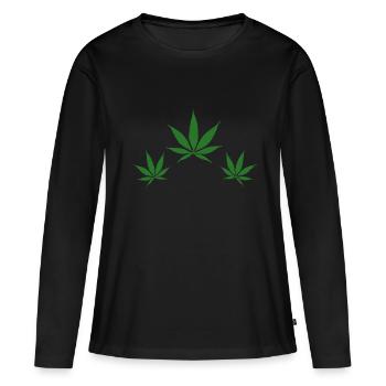 Feuilles de chanvre - T-shirt manches longues Premium bio Femme - noir - Devant - Julia (174cm)