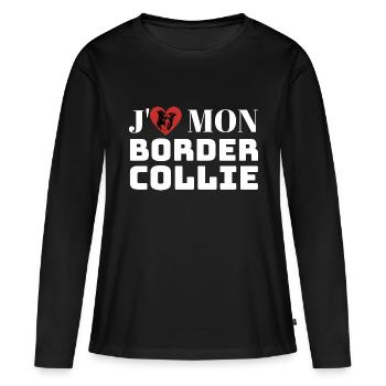 J aime mon border collie chien mignon - T-shirt manches longues Premium bio Femme - noir - Devant - Julia (174cm)
