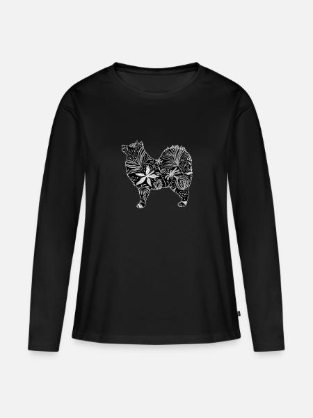 Blumen-Samojede - Frauen Premium Bio Langarmshirt - Schwarz