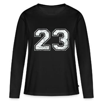 23 dans blanc in Used Look - T-shirt manches longues Premium bio Femme - noir - Devant - Julia (174cm)