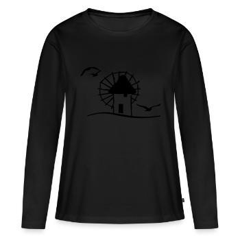 Moulin à vent grec / moulin à vent grec (1c) - T-shirt manches longues Premium bio Femme - noir - Devant - Julia (174cm)