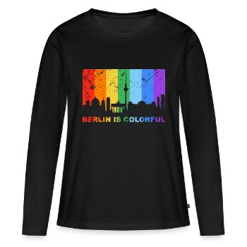 Berlin is colorful Regenbogen LGBT CSD Gay Pride - Frauen Premium Bio Langarmshirt - Schwarz - Vorne - Julia (174cm)