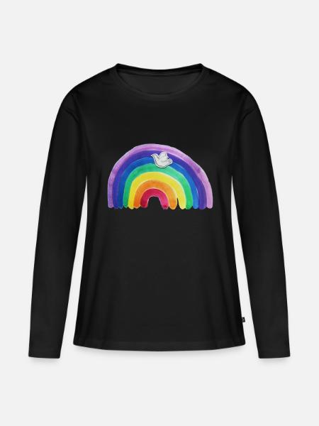 Regenbogen Friedenstaube - Frauen Premium Bio Langarmshirt - Schwarz