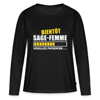 bientôt sage-femme / future sage femme - T-shirt manches longues Premium bio Femme - noir - Devant - Julia (174cm)