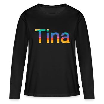 Nom Tina dans Rainbow Fatbe - T-shirt manches longues Premium bio Femme - noir - Devant - Julia (174cm)