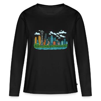 Ville de Seattle - T-shirt manches longues Premium bio Femme - noir - Devant - Julia (174cm)