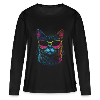 Chats avec des lunettes de soleil - T-shirt manches longues Premium bio Femme - noir - Devant - Julia (174cm)