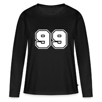 NUMMER 99 - Frauen Premium Bio Langarmshirt - Schwarz - Vorne - Julia (174cm)