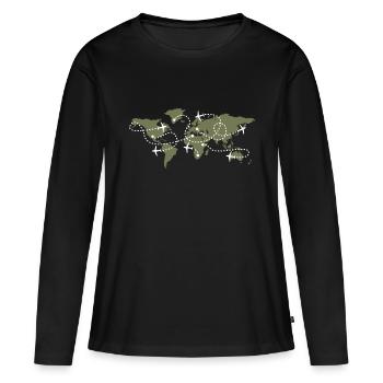World map air traffic controller ATC flying - Women's Premium Organic Long Sleeve Shirt - black - Front - Julia (174cm)