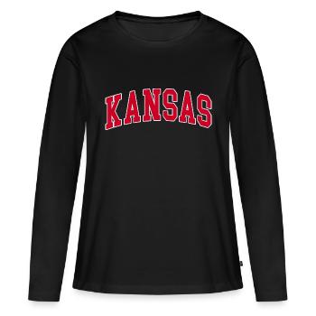 Kansas rouge blanc - T-shirt manches longues Premium bio Femme - noir - Devant - Julia (174cm)