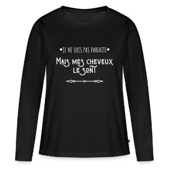 Je ne suis pas parfaite mes cheveux le sont - T-shirt manches longues Premium bio Femme - noir - Devant - Julia (174cm)