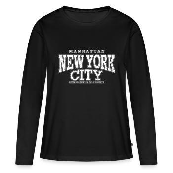 New York City Manhattan blanc (à l'ancienne) - T-shirt manches longues Premium bio Femme - noir - Devant - Julia (174cm)