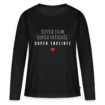 Super faim super fatiguée super enceinte - T-shirt manches longues Premium bio Femme - noir - Devant - Julia (174cm)