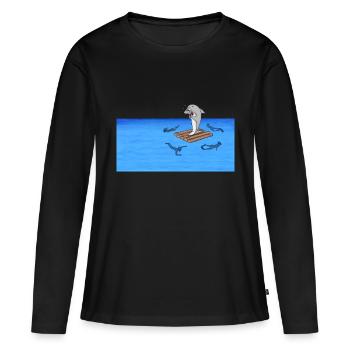 Hai auf Floß - Frauen Premium Bio Langarmshirt - Schwarz - Vorne - Julia (174cm)