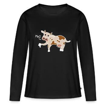 Moo / Boo Cow Thumbs Down (Blanc) - T-shirt manches longues Premium bio Femme - noir - Devant - Julia (174cm)