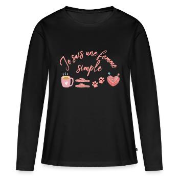 Je suis une femme simple - T-shirt manches longues Premium bio Femme - noir - Devant - Julia (174cm)