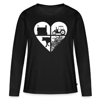 Farmer Heart Stall Trecker Cow Grain Motif - Women's Premium Organic Long Sleeve Shirt - black - Front - Julia (174cm)