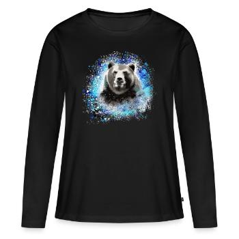 Ours, graffiti, bleu,peinture,bleu - T-shirt manches longues Premium bio Femme - noir - Devant - Julia (174cm)