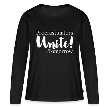 procrastinators unite tomorrow - T-shirt manches longues Premium bio Femme - noir - Devant - Julia (174cm)
