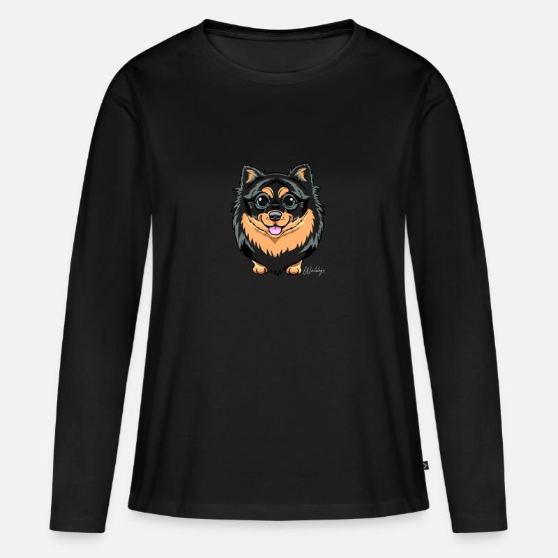 Kleinspitz Fluffy I - Frauen Premium Bio Langarmshirt - Schwarz